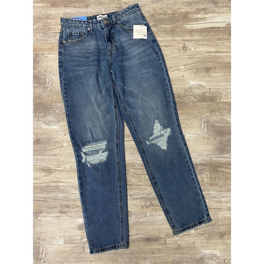 Abound Distressed High Rise Mom Jeans Denim Ankle Crop Women’s Sz 26